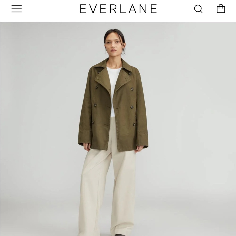 Everlane Olive Double-Breasted Trench Coat Jacket